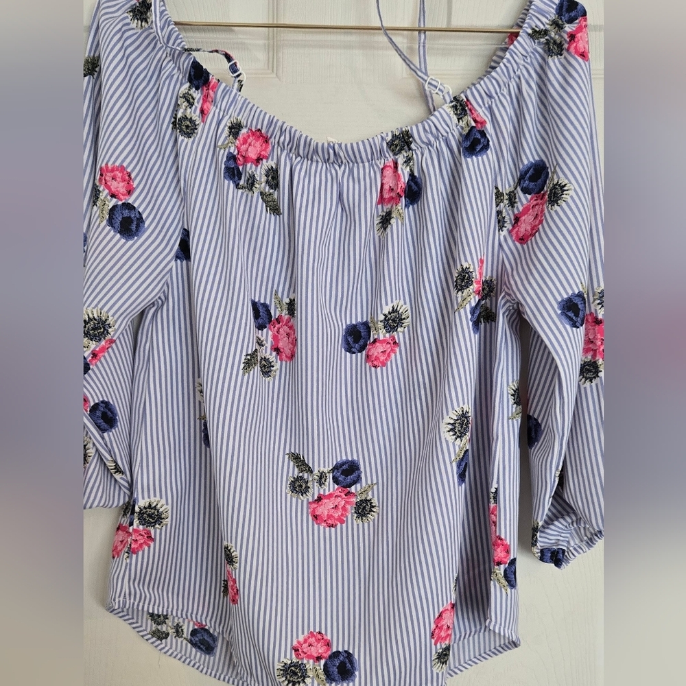 Blush Floral Striped Off-Shoulder Blouse